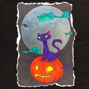 “Pumpkin Bat, Cat” Moon Spirit ORIGINAL ART